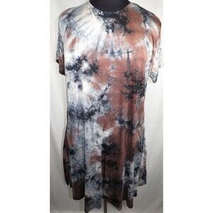 Riley & James Brown/Gray Tie Dye Short Sleeve Dress -Pockets- Plus Size 3X